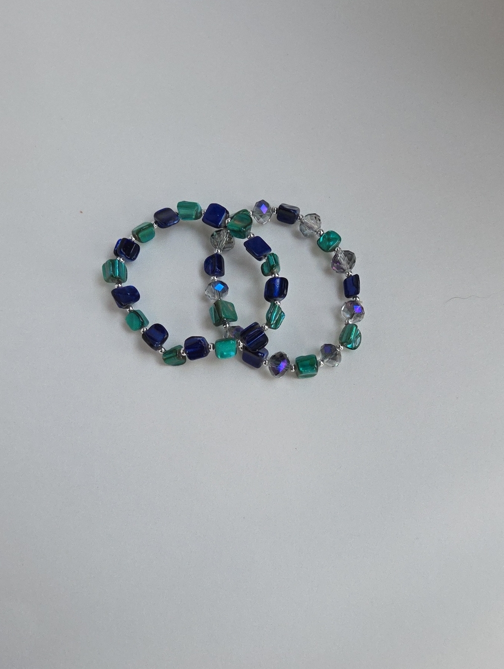 Blue and Green Glass Bead Stretch Bracelet Set - Unbranded
